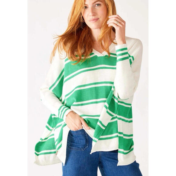 Mersea Sweaters - Mersea Catalina V Neck Sweater White Jade Striped Womens One Size Quiet Luxury